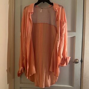 Peach Sheer Button-Up Blouse
